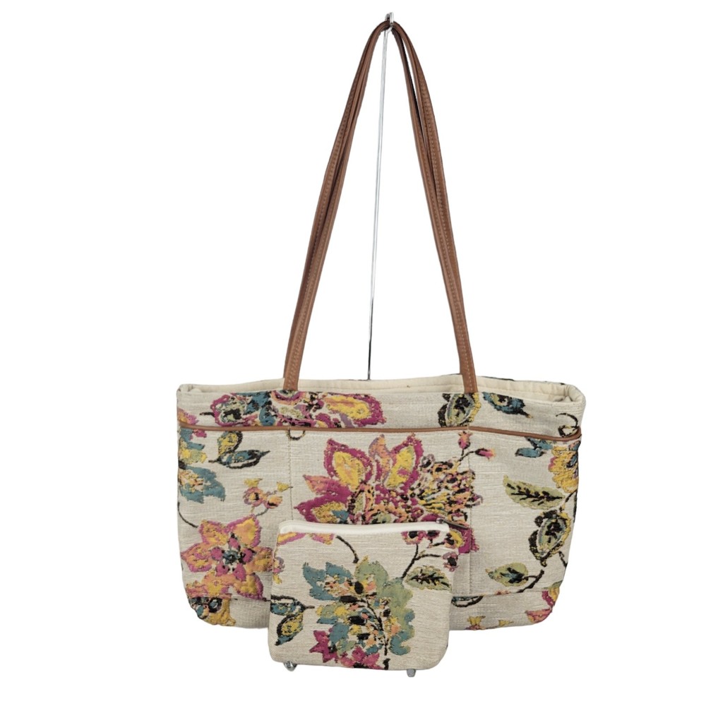Portmanteau Portland Maine Shoulder Tote Bag Matching Mini Purse Floral Tapestry